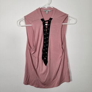 Charlotte Russe Mauve Stripe Lace Up Front Short Sleeve Top Size Small
